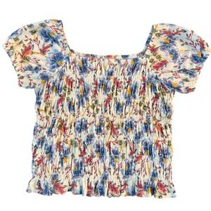 Old Navy Womens Puckered-Jacquard Knit Smocked Top Puff Sleeve XXL Plus Floral